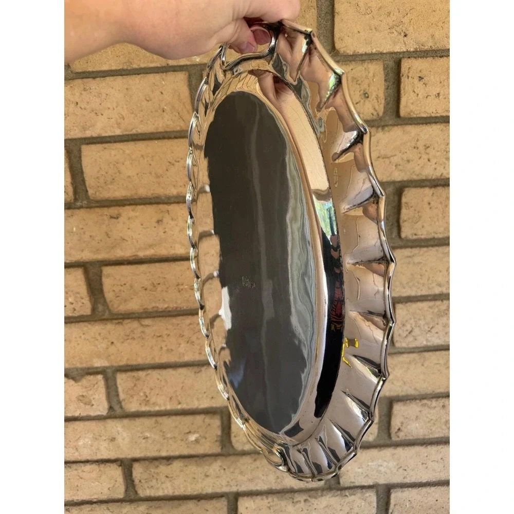 Vintage Juventino Lopez Reyes - Sterling Silver Scalloped Oval Tray - Mexico JLR
